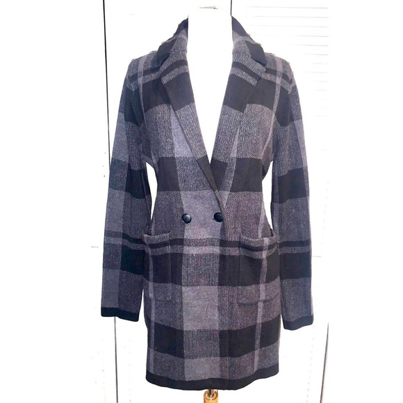 G.H. Bass & Co. Sweaters - Vintage Bass Sweater Blazer Black and grey Plaid women’s Large
